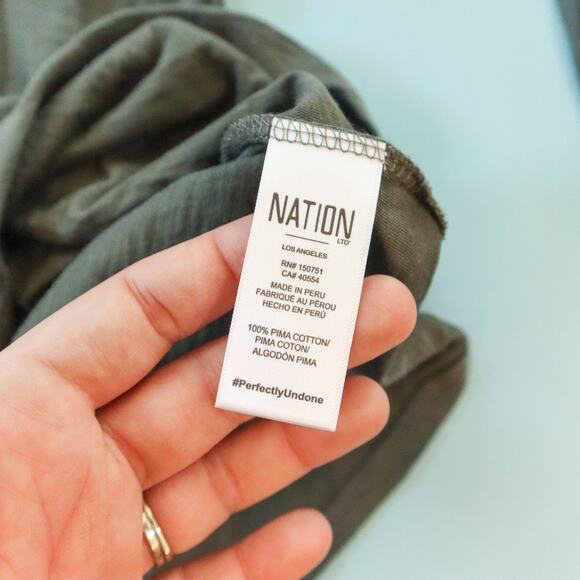 Nation LTD Green Long Sleeve Basic Tee Size Medium Natural 100% Pima Cotton - Picture 5 of 6